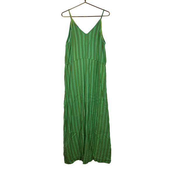 Ace & Jig Striped Cotton Sleeveless Center Slit Maxi Dress in Green Size Large - Picture 2 of 7